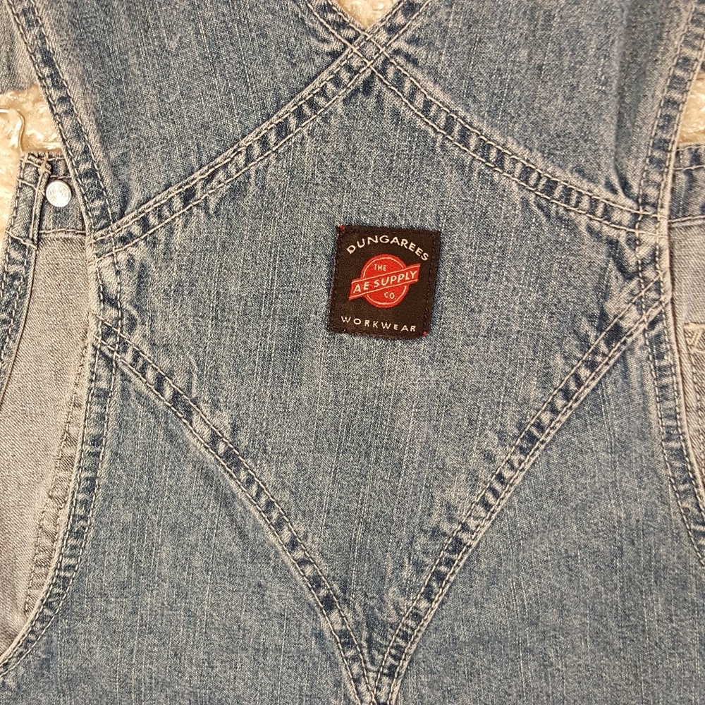 AEO Dungarees Workwear Denim Overall Shorts - Picture 6 of 8